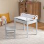 Wooden Kids Table and Chair Set with Storage and Paper Roll Holder - Image 1