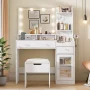 39.8" White Vanity Desk with Mirror and Lights, Modern Makeup Table with Charging Station and Storage - Image 5