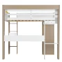 Euroco Wood Full Size Loft Bed with Storage Headboard, Bookcase. Desk and Clothes Hanger for Kids Teens Adults, White&Natural - Image 5
