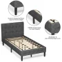 Gray Twin Upholstered Bed Frame Button Tufted Headboard Mattress Foundation - Image 6