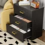 UHOMEPRO Nightstand, Modern 3 Drawer Nightstand, Black Nightstand with Gold Handle, Wooden Side Table Storage Cabinet Unit for Bedroom/Living Room/Small Space - Image 2