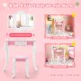 Kid's Wooden Vanity Table and Stool Set with 3-Panel Acrylic Mirror - Image 5