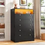 EnHomee Black 5-Drawer Dresser with LED Light, 31.7"L x 15.9"W x 48.6"H Modern Storage Furniture - Image 1