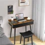 Vanity Table Set w/Flip Top Mirror Lights USB Port Cushioned Stool Writing Desk - Image 2
