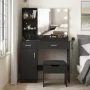 VEANERWOOD Makeup Vanity with Lighted Mirror & Power Strip, Modern Vanity Table Set with 2 Drawer, for Bedroom Bathroom,Black - Image 3