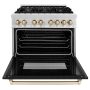 ZLINE - 36 in. Wide 6 Burner 4.6 cu. ft.  Autograph Legacy Dual Fuel Freestanding Range in Satin Steel w/ Black & Gold Accents - Black Matte - Image 2