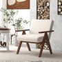 Modern Accent Chair Linen Fabric Armchair with Solid Acacia Wood Frame - Image 2