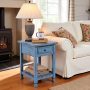 Country Cottage 23 in. Wood End Table with Drawer, Rectangular Antique Blue Farmhouse Side Table or Rustic Nightstand - Image 6