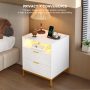 MARNUR LED Nightstand with 2 Drawers, Charging Station, White Modern Night Table High Gloss End Side Table for Bedroom - Image 2