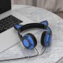 Olyre Cat Headphones for Girls Boys,Flashing LED Headphones with Microphone On Ear Universal Wired 3.5mm Stereo Headset for Computer Tablet iPad Mobile Phones(Blue) - Image 3
