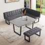 3-Piece Gray Dining Table Set 47.2 in. Rectangle Table, 1 Left Seat Bench and 1 Bench (Gray) - Image 1