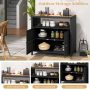 Gray Rattan Storage Cabinet with Acacia Wood Countertop for Poolside Deck and Patio - Image 6