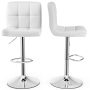 Armless PU Leather Bar Stool with Adjustable Height and Swivel Seat - White - Image 3