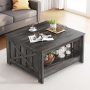 Dexturs Square Coffee Table, Farmhouse Coffee Table with Half Open Storage Compartment, Rustic Gray - Image 4