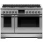 Fisher & Paykel - 48 in. Wide 8 Burner Professional 6.9 Cu.Ft. Freestanding Double Oven Dual Fuel True Convection Range with Self-Cleaning - Stainless Steel/Black Glass - Image 1