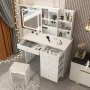 5-Drawers White Wood Makeup Vanity Sets Dressing Table Sets With LED Push-Pull Mirror, Stool and Storage Shelves - Image 4