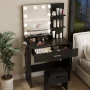 Veanerwood LED Lights Dressing Table Dressing Stool Table Set black - Image 1