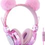 Girls Headphones for Kids with Microphone Glitter Bear Ear Cute Wired Kids Headsets for School Christmas (Pink) - Image 2