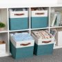 HNZIGE Fabric Storage Cube Bins Baskets for Organizing, 11 inch Cube Storage Bins, Set of 4, Collapsible Storage Bin with Handles, Closet Organizers and Storage Home Toy Nursery Bedroom(White Teal) - Image 4
