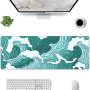 Japanese Green and White Wave Gaming Mouse Pad XL, Non Slip Rubber Base Mousepad, Stitched Edges Desk Pad, Extended Large Mice Pad,31.5 X 11.8 Inch - Image 2