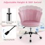 Adjustable Vanity Velvet Chair with Seashell Back and Wheels - Image 5