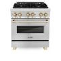 ZLINE - 30 in. Wide 4 Burner Autograph Legacy Dual Fuel Freestanding Range with Polished Gold Accents (RAZ-30-G) - Stainless Steel/Polished Gold Accents - Image 1