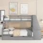 EUROCO Wood Twin over Full Bunk Bed with Twin Trundle, Built-in Desk with Shelf and 3 Drawers for Kids Teens Adults, 3-in-1 Beds, Gray - Image 3