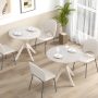 36-Inch Mid Century Modern Kitchen Table with Faux Marble Tabletop and Solid Rubber Wood Legs - Image 1