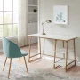 Leick Home Reversible Stepped Tier Shelf Rectangular Desk in White Herringbone/Satin Gold Finish - Image 2