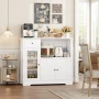 Homfa Microwave Cabinet with Hutch, Kitchen Pantry Cabinet Sideboard with Adjustable Shelves and Drawer for Dining Room, White - Image 6
