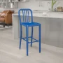 Flash Furniture Gael Commercial Grade 30" High Blue Metal Indoor-Outdoor Barstool with Vertical Slat Back - Image 2
