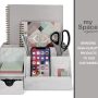 My Space Organizers Marble Desk Organizer For Office Supplies And Accessories - 9 Sections - Pencil Pen Holder Storage - Desktop Organization Decor Essentials (White Grey Marble) - Image 1