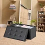 HomGarden 30'' PVC Leather Storage Ottoman Bench Foldable Footrest Stool Padded Seat 350lbs Black - Image 1