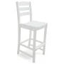 La Casa Cafe White Plastic Outdoor Patio Bar Side Chair - Teak Frame, Teak Seat - Image 3
