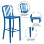 Flash Furniture Gael Commercial Grade 30" High Blue Metal Indoor-Outdoor Barstool with Vertical Slat Back - Image 5