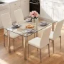 Ktaxon Glass Dining Table Set for 4, Kitchen Table Set & 4 PU Padded Chairs, Dining Room Set for Dinner, Silver & White - Image 4