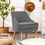 Gray Mid Century Velvet Accent Chair with Rubber Wood Legs for Bedroom - Image 2
