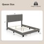 Queen Size Upholstered Bed Frame with Vertical Channel Tufted Headboard-Gray - Image 3