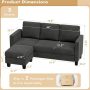 3 Seat L-Shaped Sofa With Linen Fabric Sectional Sofa Couch Movable Ottoman - Image 3