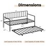 Twin Daybed Set with Metal Slat Support and Roll-Out Trundle - Black - Image 4