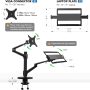 Viozon Monitor and Laptop Mount, 2-in-1 Adjustable Dual Arm Desk Mounts Single Desk Arm Stand/Holder for 17 to 32 Inch LCD Computer Screens, Extra Tray Fits 12 to 17 inch Laptops (Black) - Image 4