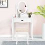 Wooden Vanity Table Set with Oval Mirror and Cushioned Stool - Image 6