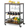 Kitchen Bar Cart Serving Trolley on Wheels with Wine Rack Glass Holder - Image 6