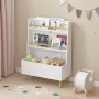 PORKISS Bookshelf for Kids, Wooden Kids Bookshelf with Toy Storage Cabinet and 2 Shelves, Freestanding Bookcase Organizer for Bedroom, Playroom, White - Image 2