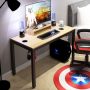 sogesfurniture Gaming Computer Desk, 47 inches Desk Gaming Table Workstation Desk with Display Stand and Cable Management and Headphone Holder, Teak BHUS-AC14BB - Image 2