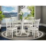 East West Furniture 5 Piece Kitchen Table & Chairs Set Includes a Round Dining Room Table with Dropleaf and 4 Dining Chairs, 42x42 Inch, Linen White - Image 4