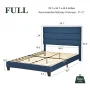 Amolife Full Bed Frame, Platform Bed Frame with Fabric Upholstered Headboard, Navy Blue - Image 3