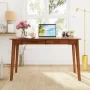 Caidence 2-Drawer Writing Desk with Solid Wood Legs, White / Burlywood, 29.53" H x 39.4" W x 21.7" D - Image 3