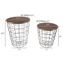 Lavish Home End Tables Set of 2 - Nesting Basket Tables for Blanket Storage, Brown Wood & Black Round - Image 3