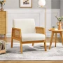 Renwick Fabric Upholstered Accent Chair with Rattan Sides,Ivory - Image 3